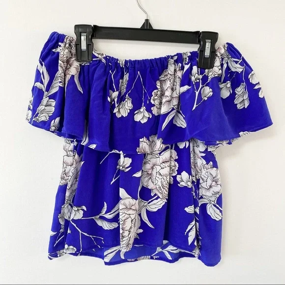 Yumi Kim Blue Off Shoulder 100% Silk Crop Top XS - Picture 2 of 4